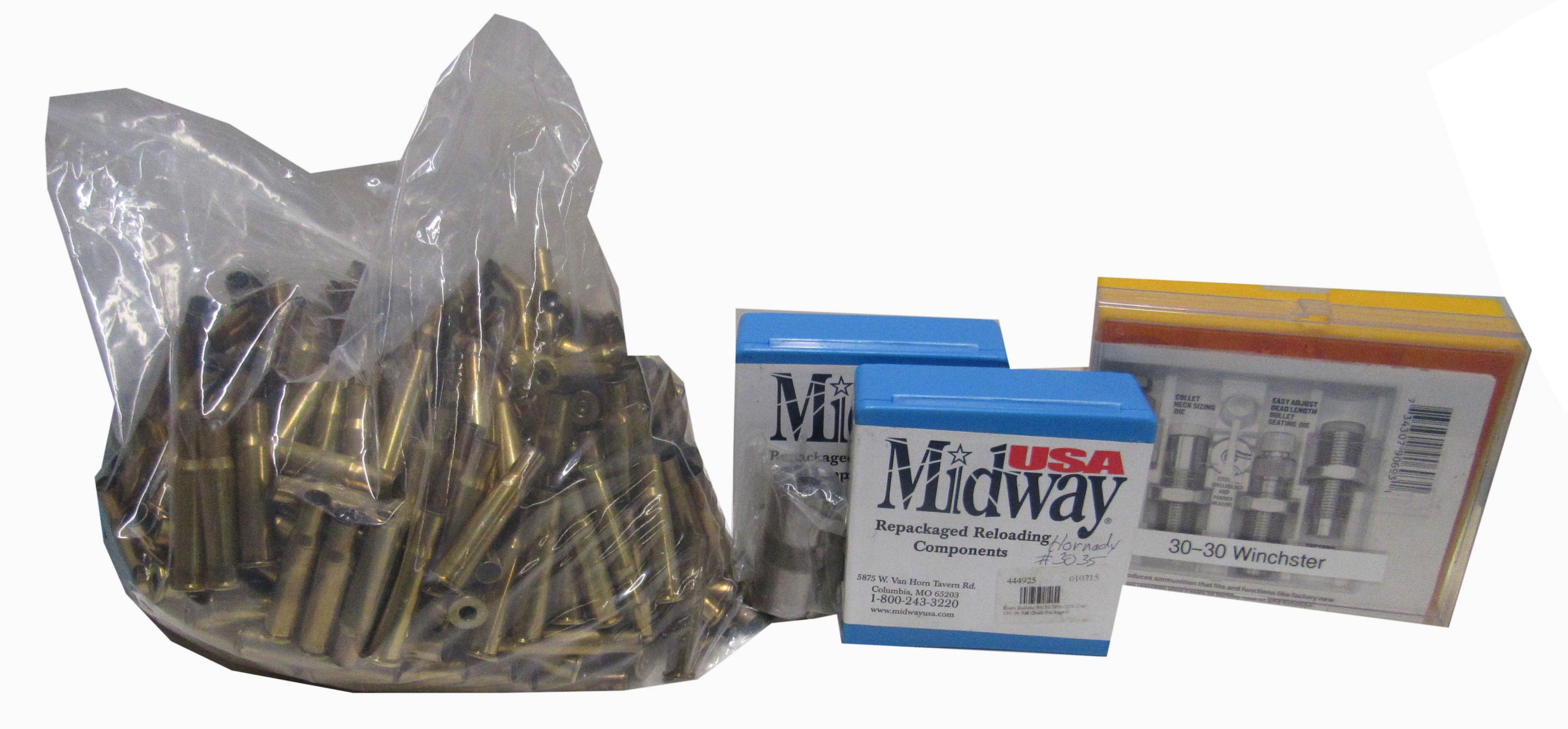 RELOADING ITEMS - .30-30 BRASSES (LARGE QUANTITY), RELOADING DIES