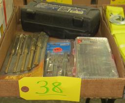 3/8 socket set, pen punches, drive bit set