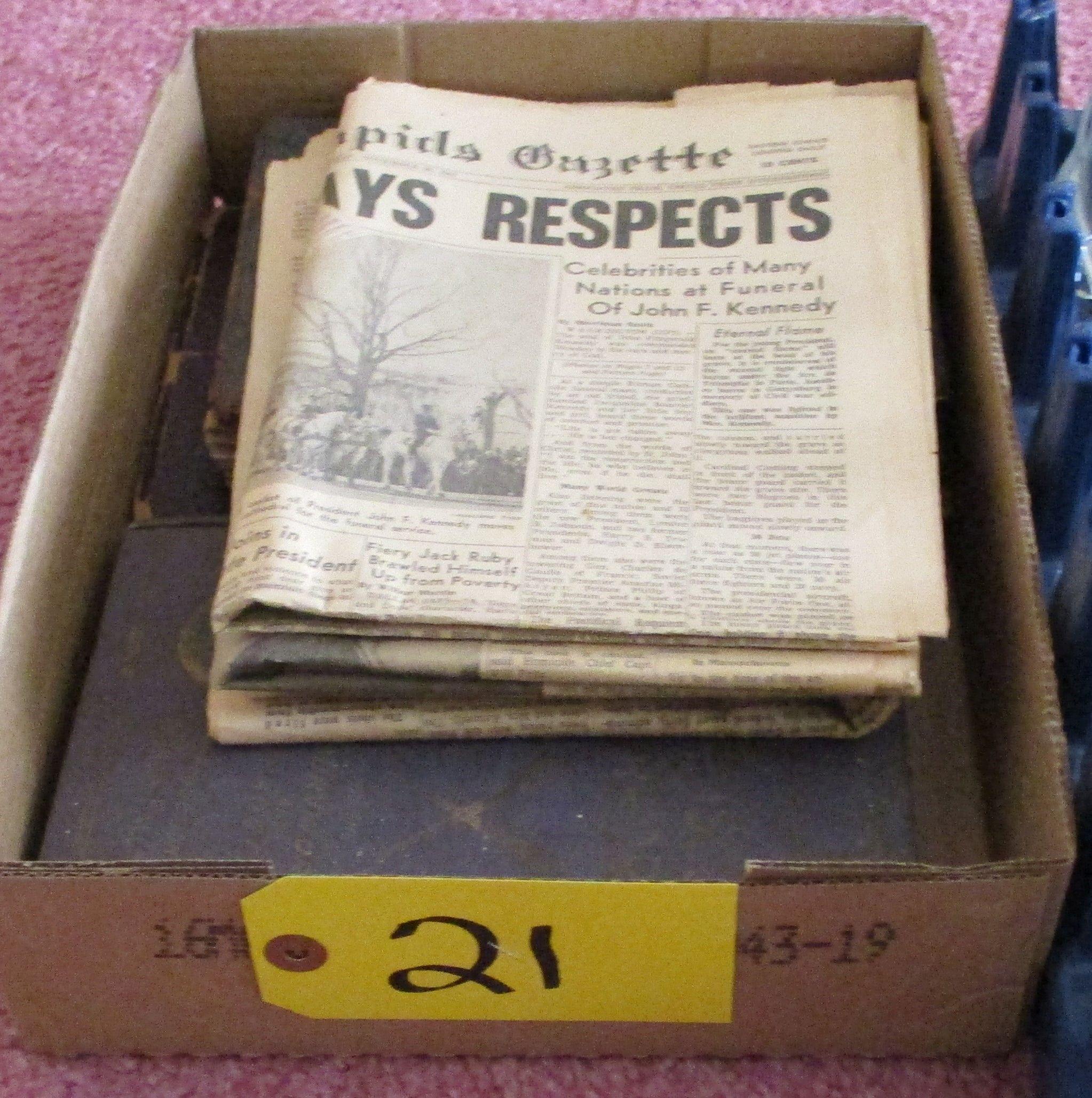 Cedar Rapids Gazette JFK Assassination Papers, 1906 San Francisco Horror Novel, 1937 World Atlas, 19