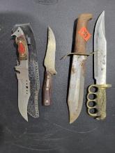 Misc Knives Set of 4 misc knives, majority are foreign made with one Schrade brand in group.  Variou