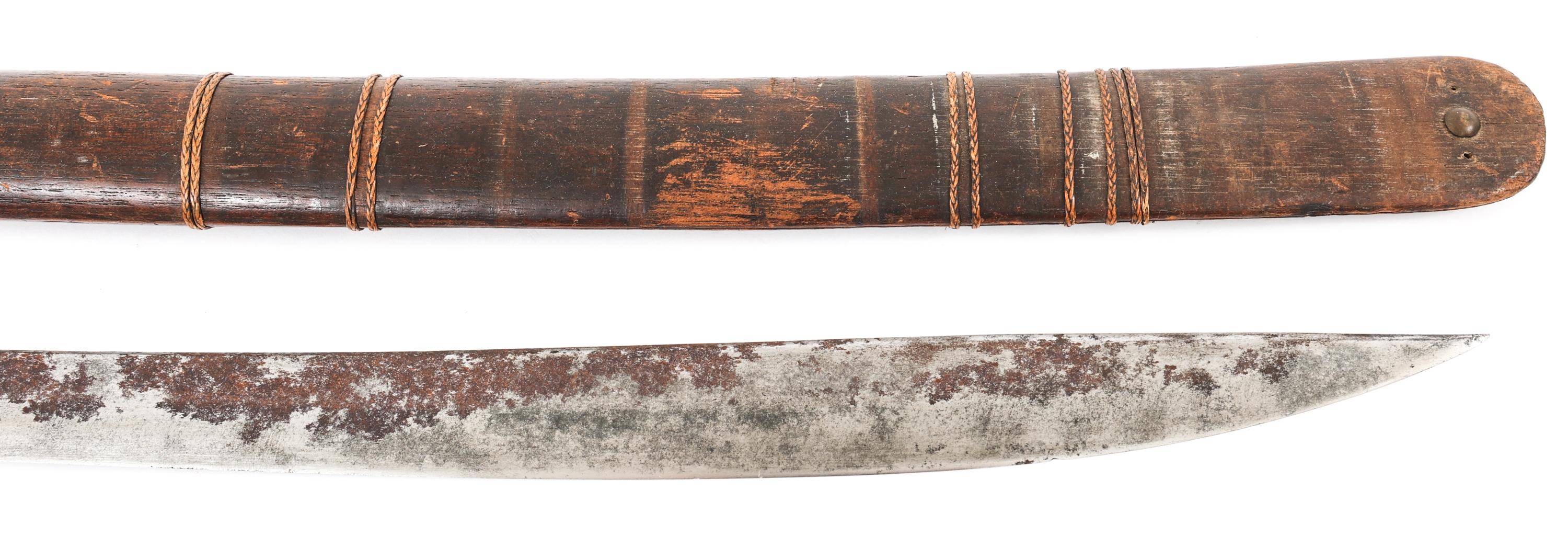 BURMESE DHA SWORD WITH WOODEN SCABBARD