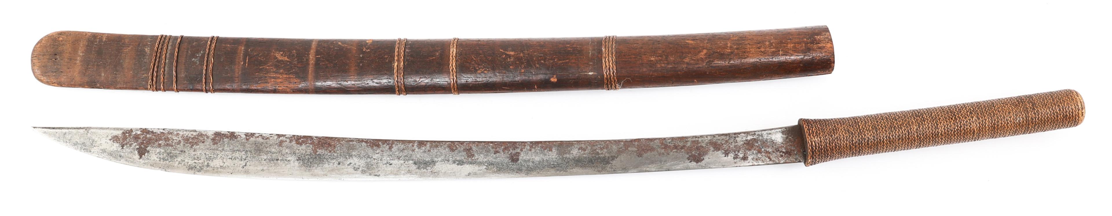 BURMESE DHA SWORD WITH WOODEN SCABBARD