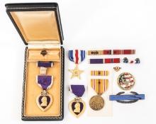 WWII US NAMED PURPLE HEART / SILVER STAR & RIBBONS
