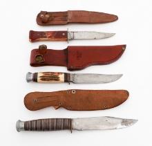 STAG HORN & LEATHER GRIPPED HUNTING KNIVES