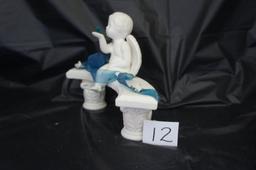 Ceramic "Angel on a Bench"  with Heart Crystal