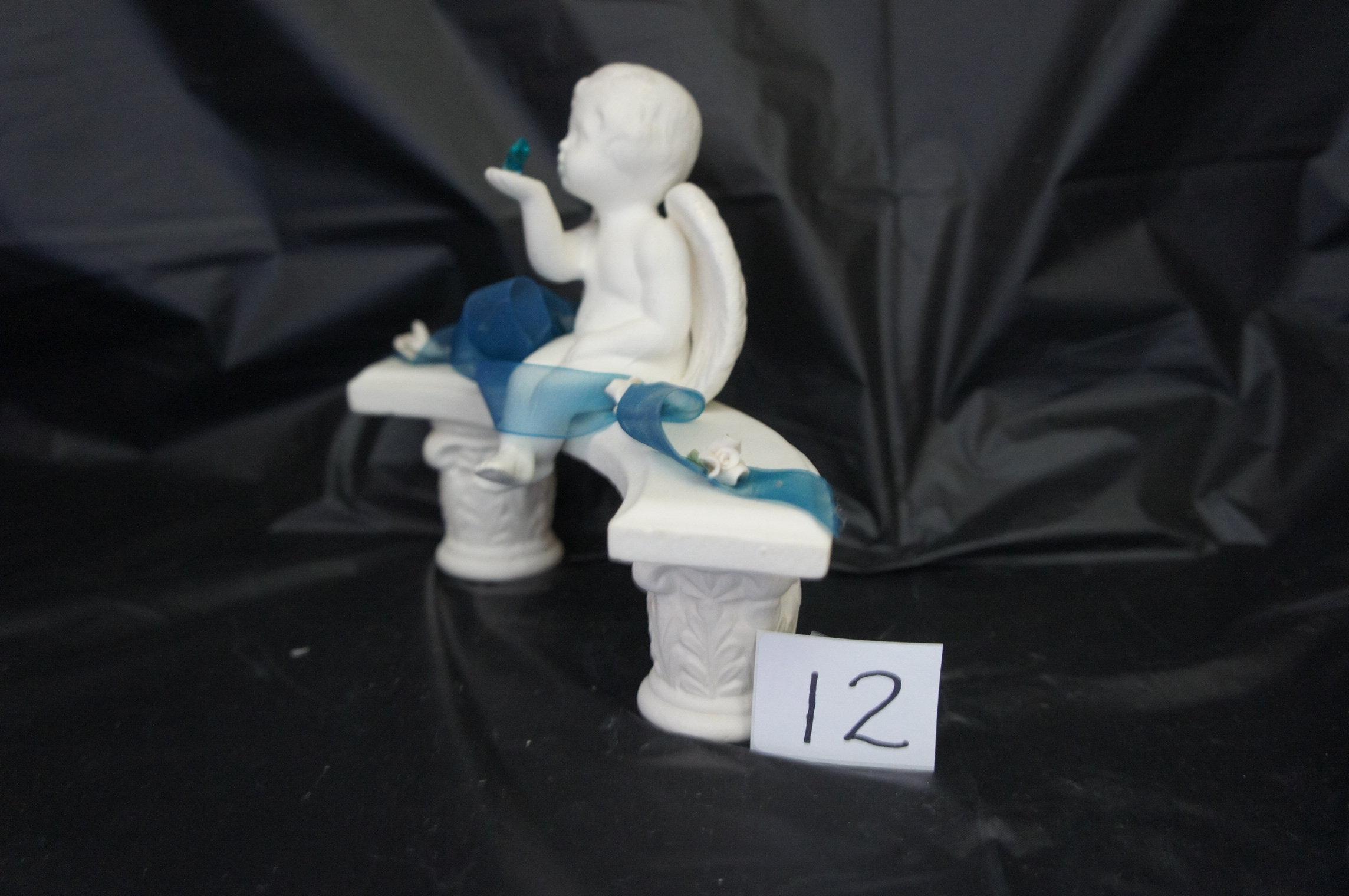 Ceramic "Angel on a Bench"  with Heart Crystal
