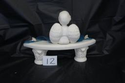 Ceramic "Angel on a Bench"  with Heart Crystal