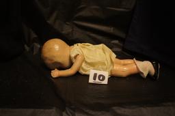 "Hard Plastic body Doll"    12 " tall      [head, face, arms, hands, legs  cracks]