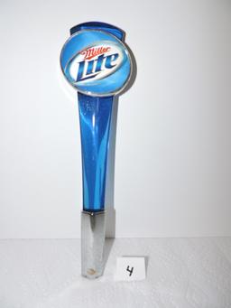 Miller Light Tapper Handle, 2 sided, 12", Shows wear in metal & acrylic