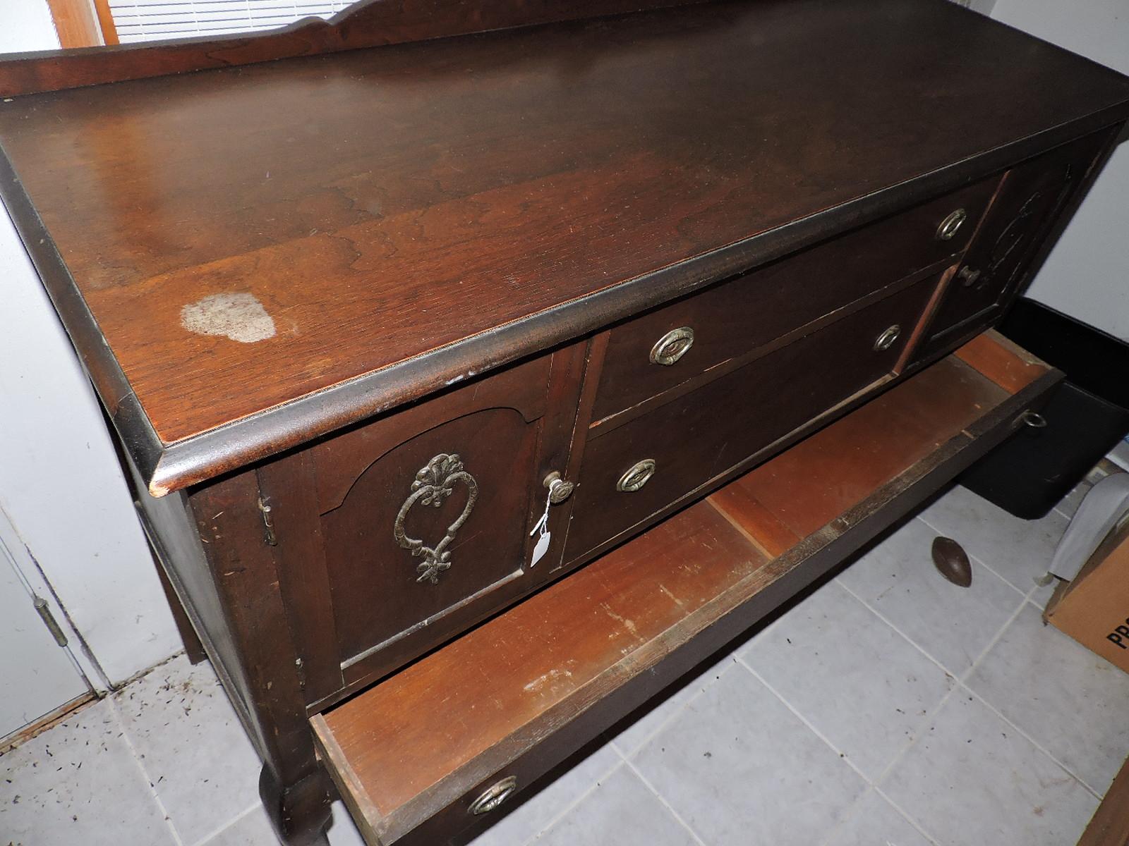 Antique Buffet, Wood, Metal Handles, 54" x 43" x 20", Bare spot on top, LOCAL PICK UP ONLY