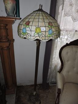 Floor Lamp, Tiffany Style, Metal Stand, 63" x 20" round shade, LOCAL PICK UP ONLY