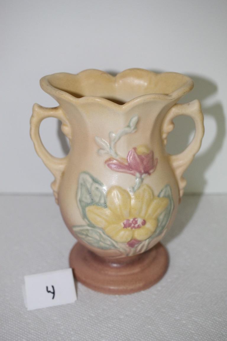 Hull Art Pottery Magnolia Double Handle Vase, USA, 11-6 1/4"