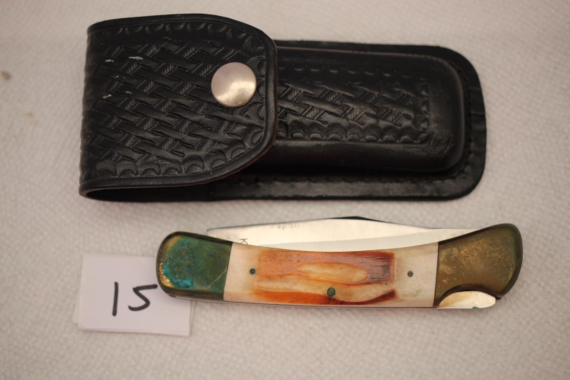 Knife & Leather Case, Parker-Imai, Surgical Steel, K-250, Made In Japan, 3 3/4" Blade