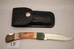 Knife & Leather Case, Parker-Imai, Surgical Steel, K-250, Made In Japan, 3 3/4" Blade