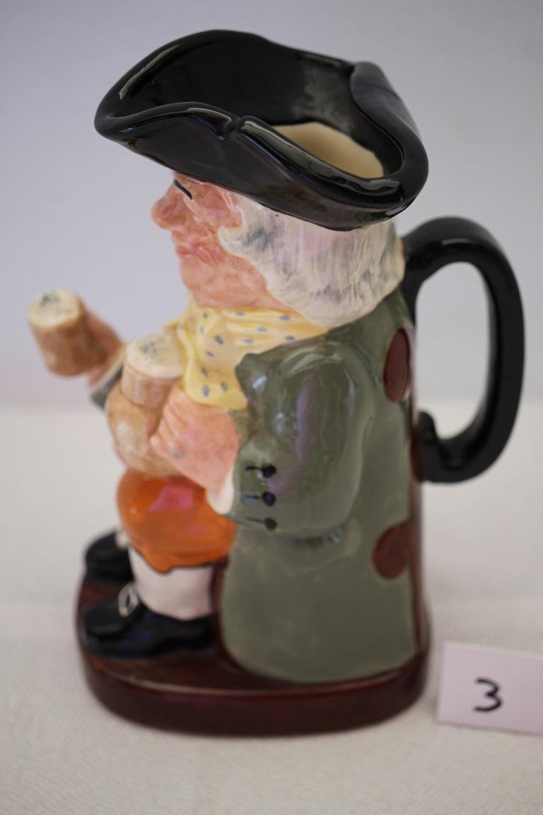 Royal Doulton Pitcher, Happy John, Made In England, Ceramic, 8 1/4" x 4 1/4" x 6"D incl. handle