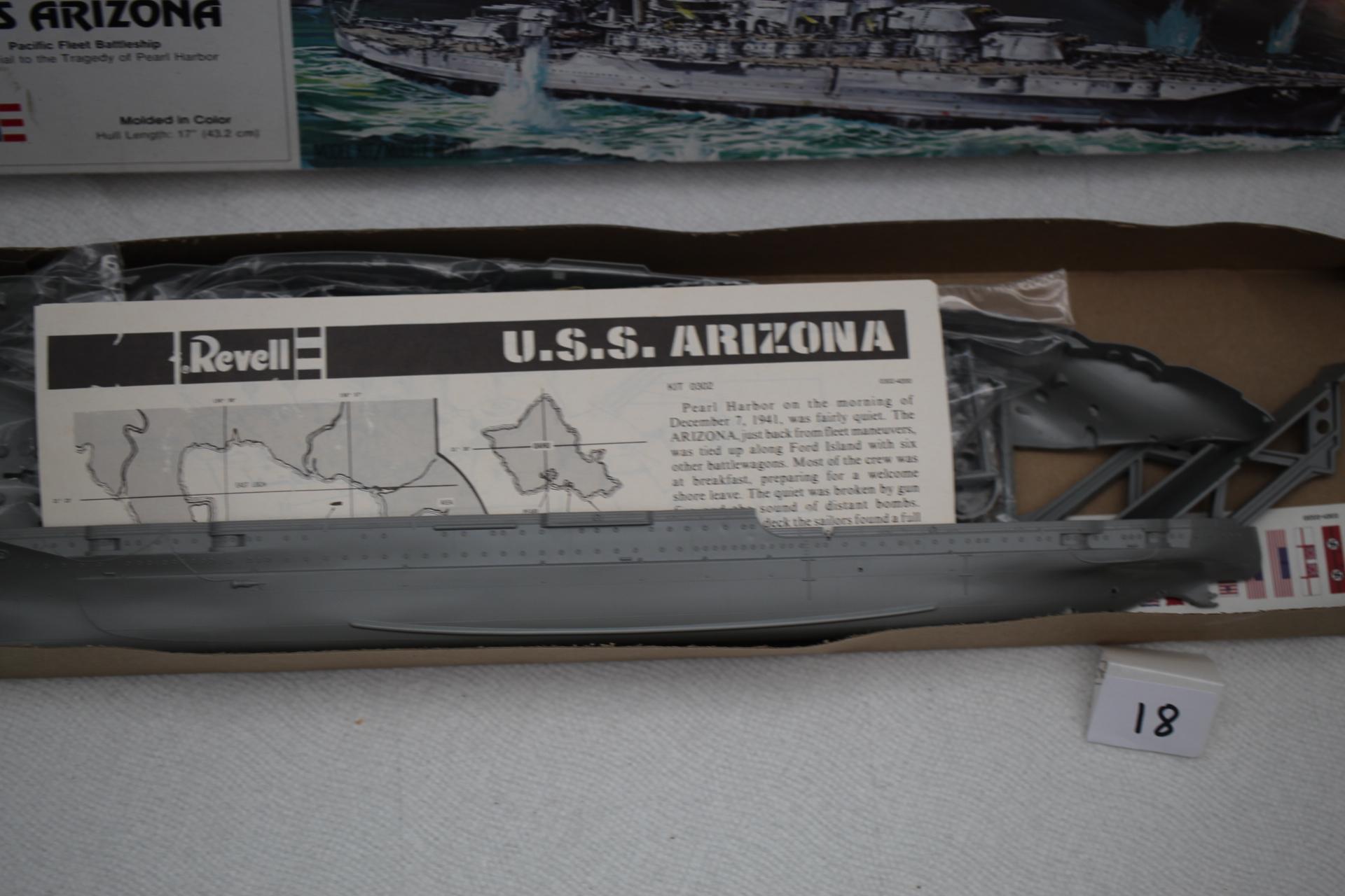 USS Arizona Battleship Plastic Model Kit, 1975, Revell Inc., H-302, Made In USA, Hull Length 17"