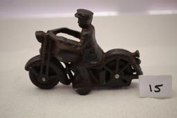 Cast Iron Motorcycle & Rider, 6"L x 4"H