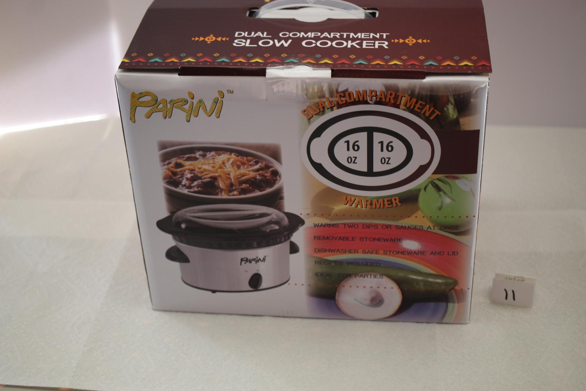 Dual Compartment Slow Cooker, Parini, 8"L x 10 1/2"W x 7"H, NIB