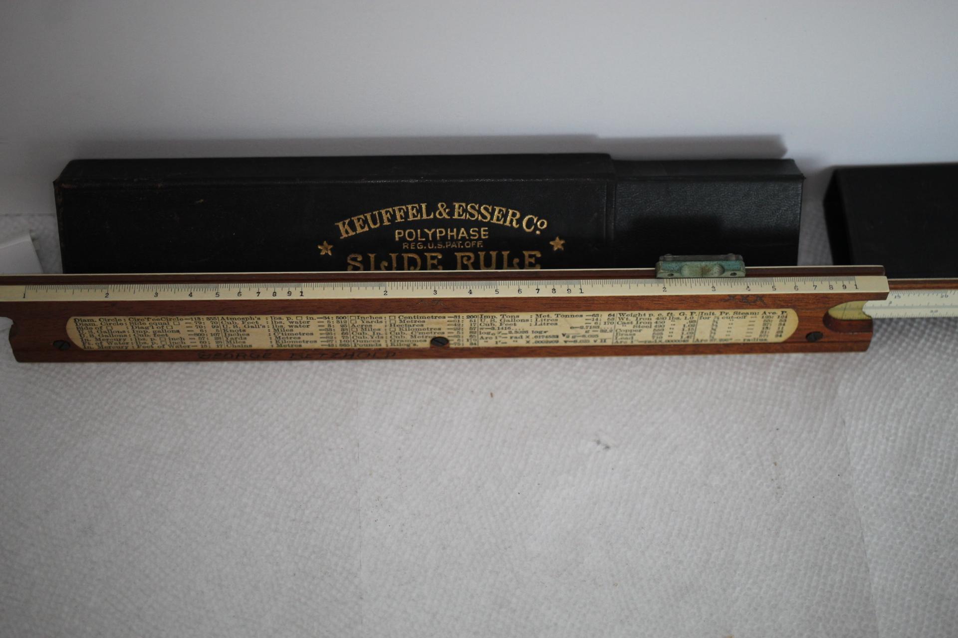 Slide Rule With Case, Keuffel & Esser Co., Polyphase, Pat. June 5, 1900, Slide Rule 10 3/4"