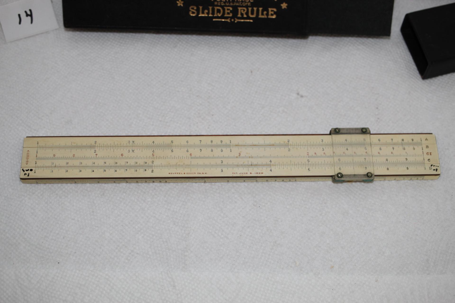 Slide Rule With Case, Keuffel & Esser Co., Polyphase, Pat. June 5, 1900, Slide Rule 10 3/4"