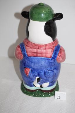 Rare 1994 Fitz & Lloyd Omnibus Farmer Cow Cookie Jar, Ceramic, 12 1/2"