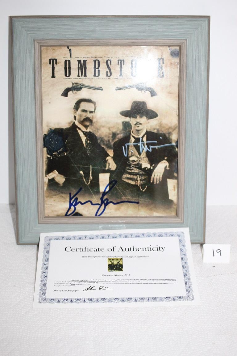 Framed Autographed Tombstone Picture, Val Kilmer, Kurt Russell, 13" x 11" incl. frame, COA