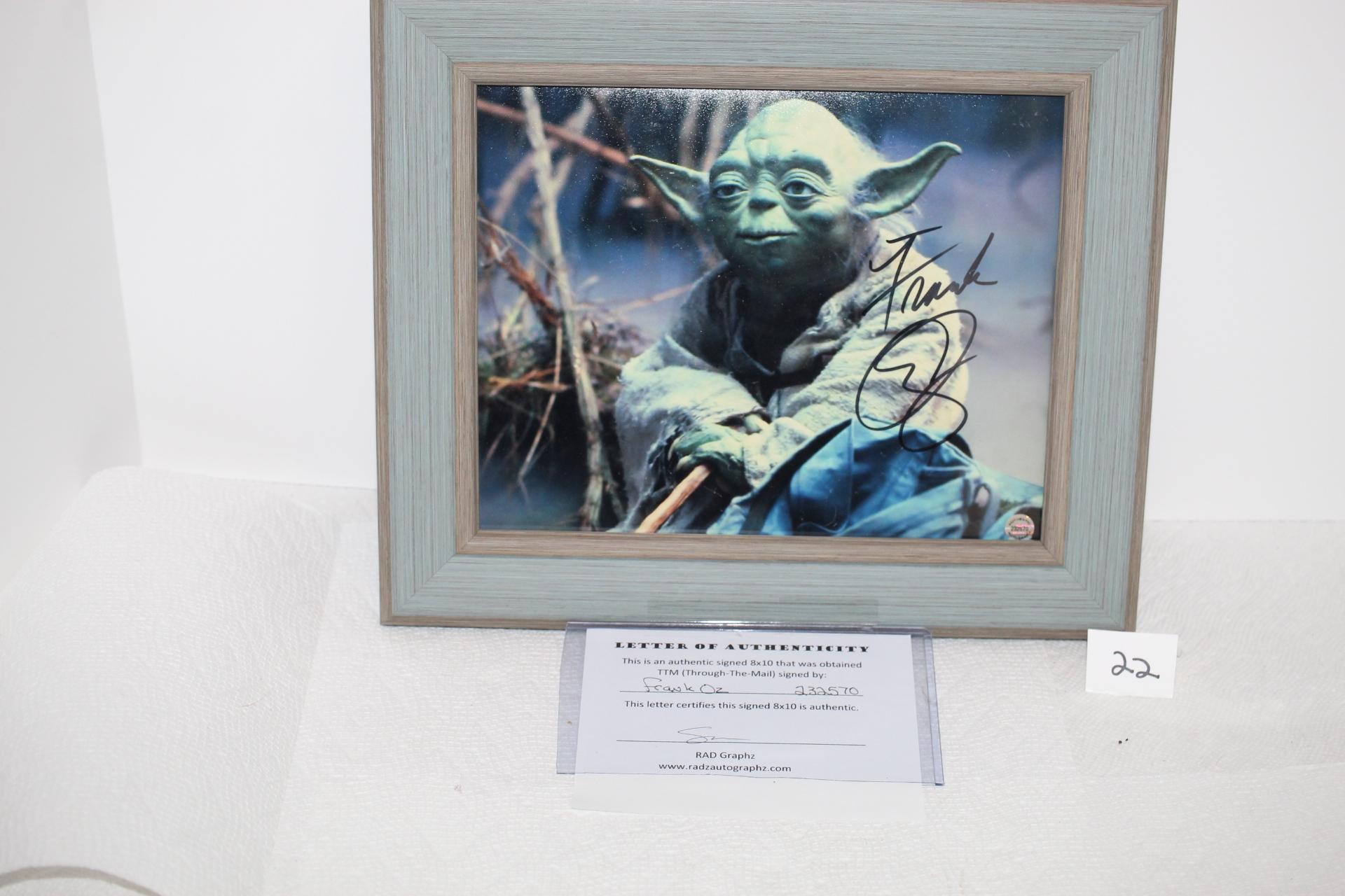 Framed Autographed Yoda Picture, Frank Oz, 13" x 11" incl. frame, LOA