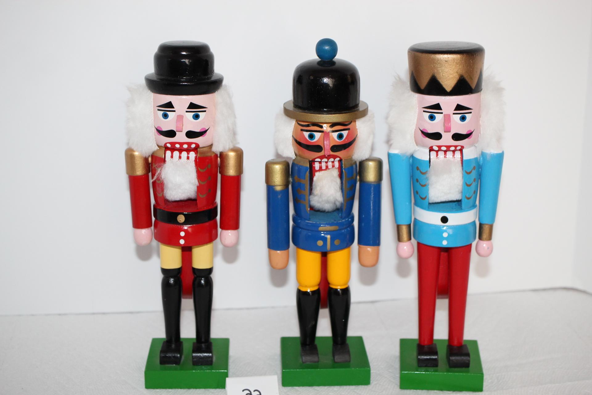 3 Nutcrackers, Wood, Each 10 1/4"