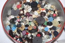 Vintage Tin & Assorted Buttons, Tin-10" round