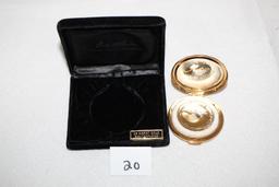 Estee Lauder Golden Alligator Compact With Case, 2" Round