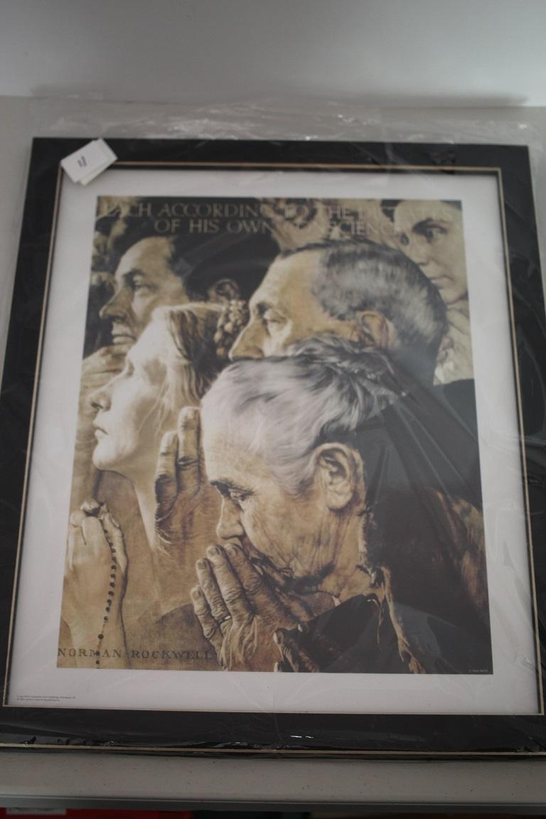 Framed Under Glass Norman Rockwell Freedom Of Worship Print