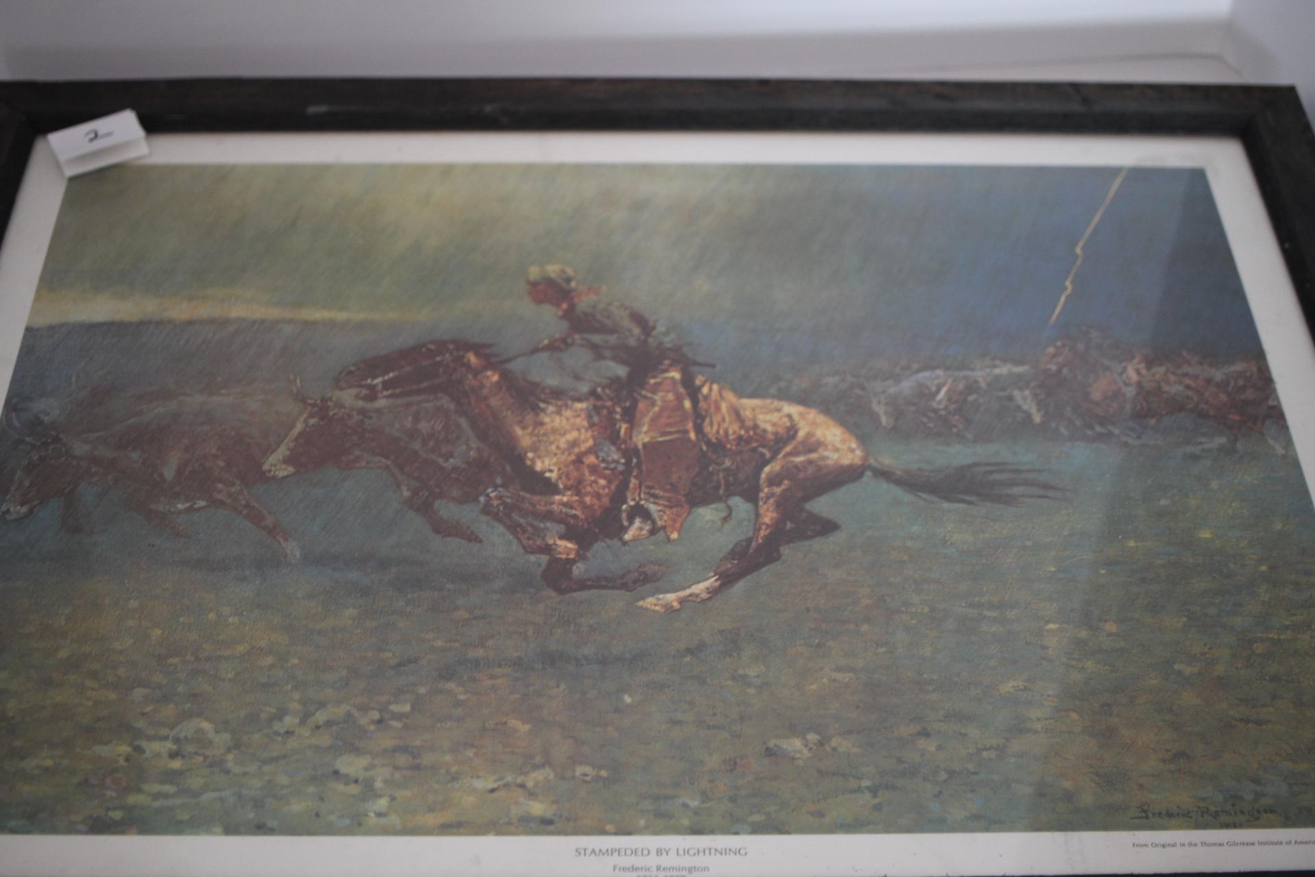 Framed Under Glass Frederic Remington, Stampeded By Lightning Print, 1908, A.A. Inc.