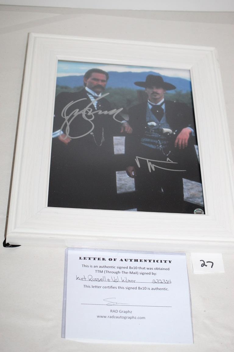Signed & Framed Kurt Russell & Val Kilmer Picture, COA, #232324, 13" x 11" incl. frame
