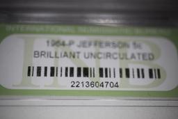 1964-P Jefferson Nickle, Brilliant Uncirculated, International Numismatic Bureau, 2213604704