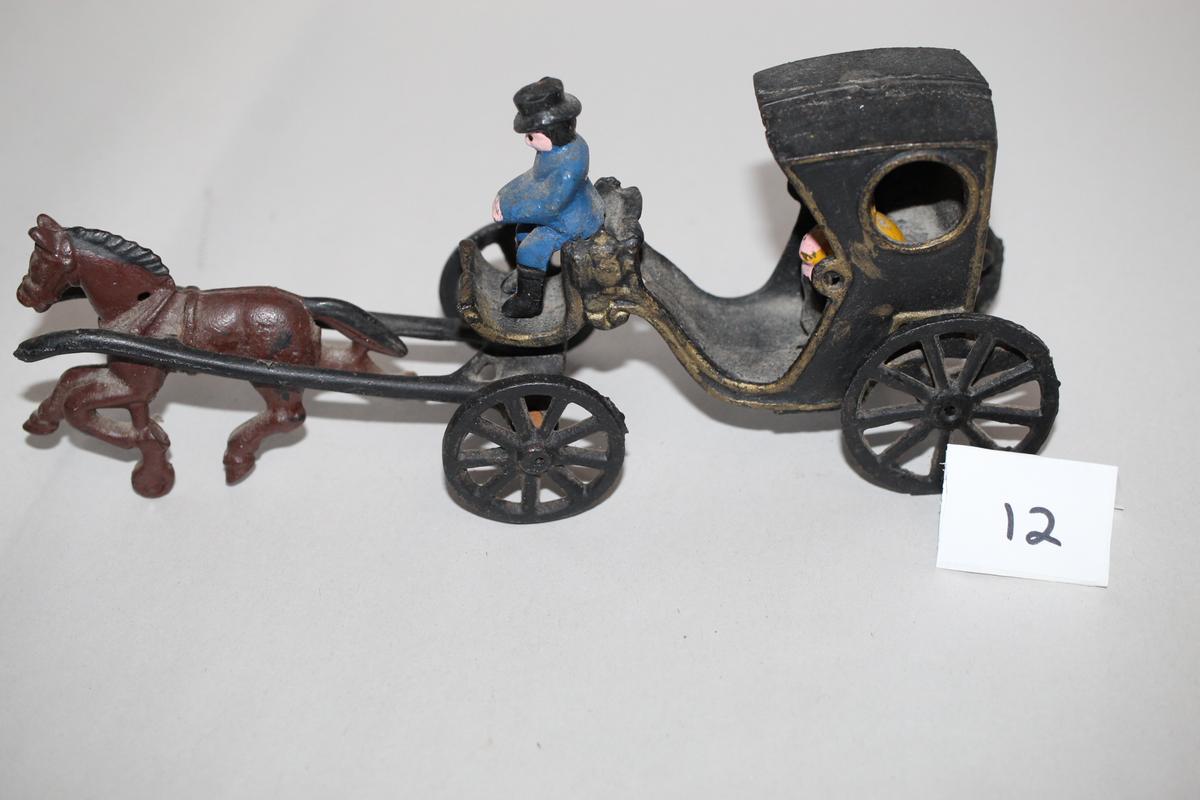 Vintage Cast Iron Horse Drawn Buggy, 9 1/2"