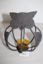 Owl Candle Holder, Metal, 7" x 6 1/2" Round
