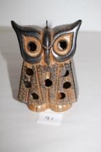 Vintage Pottery Owl Candle Holder, Made In Japan, 5 3/4" x 4 1/4"W