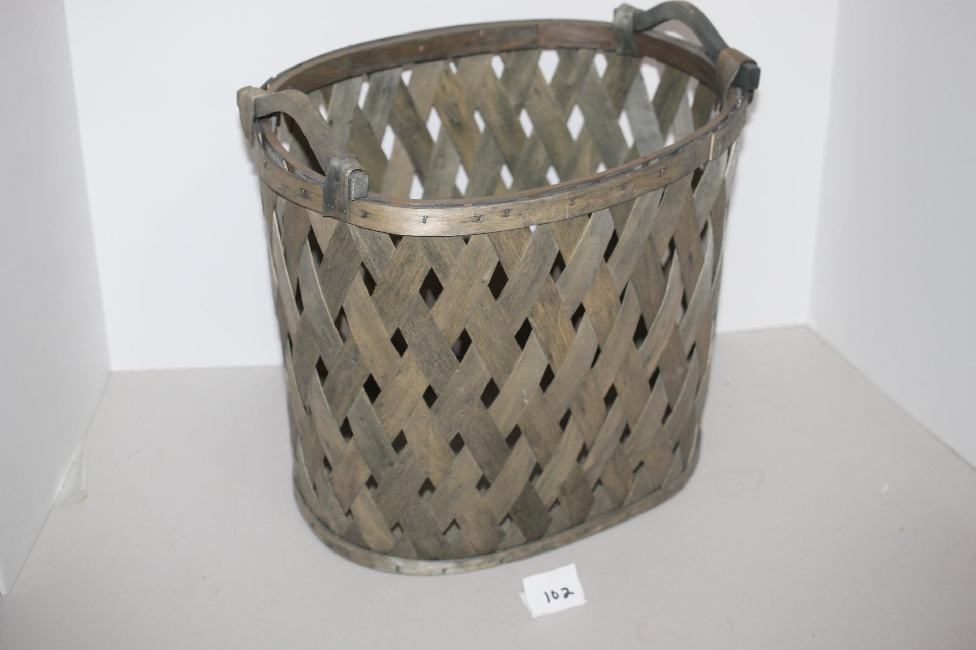 Wood Woven Basket, 13 1/2"H Including Handles x 14"W x 11"