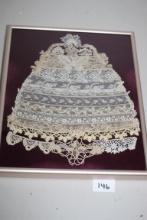 Framed Vintage Lace Wall Hanging, 12 1/2" x 10 1/4" Including Frame