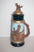 Tall Pheasant Stein, Hand Painted, Ceramic, 17 1/2" Including Lid