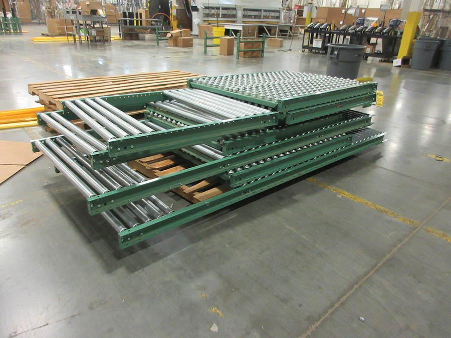 ROACH CONVEYORS (4) SECTIONS MOTORIZED BELT CONVEYOR 36'' W., (7) SECTIONS ROLLERBALL CONVEYOR