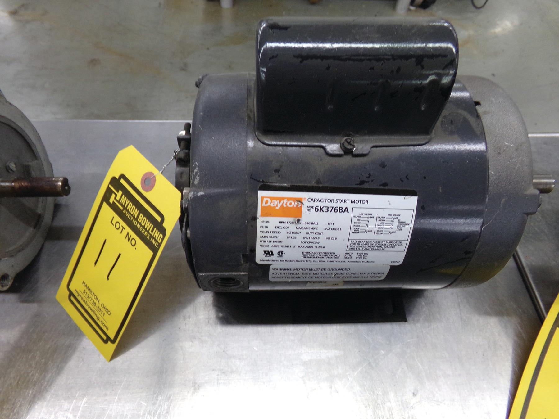 DAYTON 3/4-HP CAPACITOR START ELECTRIC MOTOR, 115/230 V., SINGLE PHASE, MOD 6K376BA