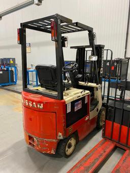 2002 NISSAN 40 ELECTRIC FORKLIFT, MODEL CWP02L20S, S/N CWP002-9C4197, 13,256 HOURS, SIDESHIFT, 3-STA