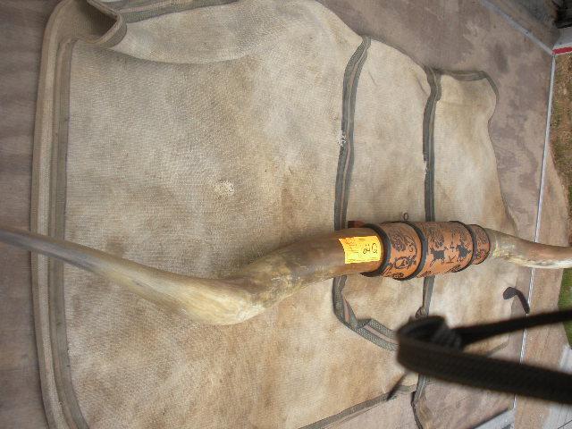 Leather Tooled Mounted Longhorn Steer Horns 81"