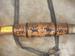 Leather Tooled Mounted Longhorn Steer Horns 81"