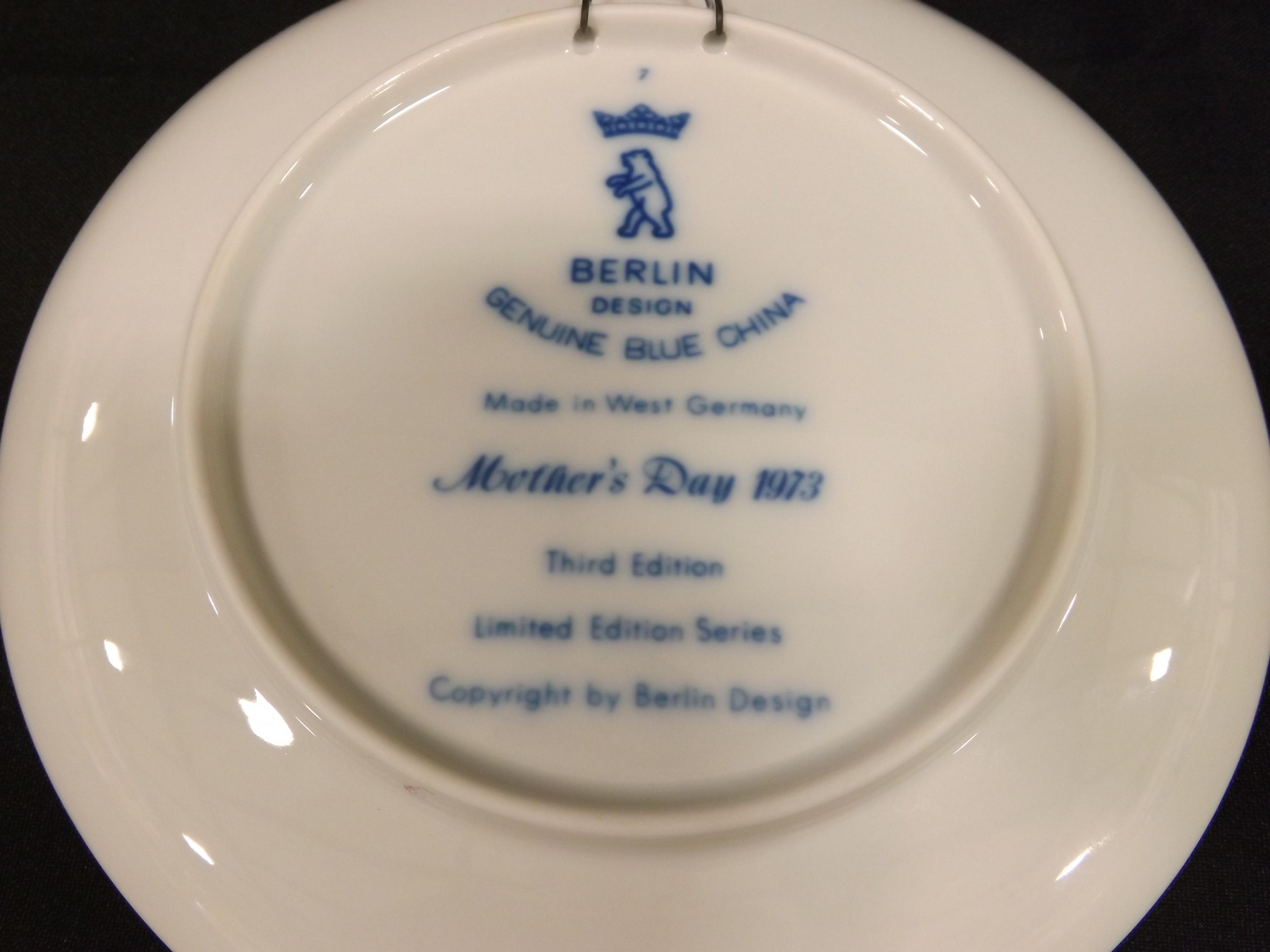 3 Blue Decorative Mother's Day Plates, 7.75" dia