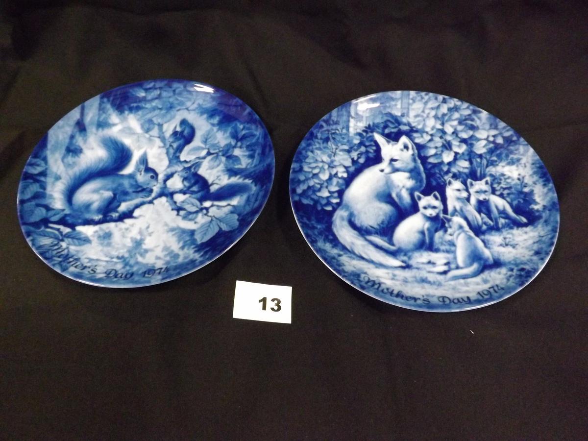 2 Blue Decorative Mother's Day Plates, 7.75" dia