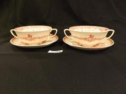 2 Flat Cream Soup Bowl & Saucer Set by Johnson Bros