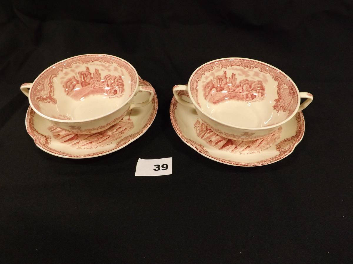 2 Flat Cream Soup Bowl & Saucer Set by Johnson Bros