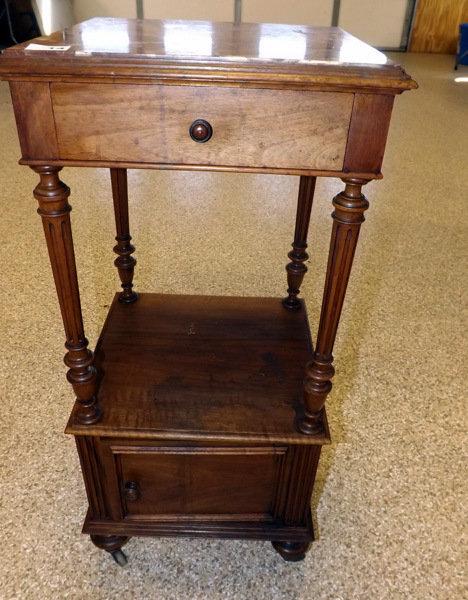 Marble Top Chamber Table w/Drawer & Storage Cabinet